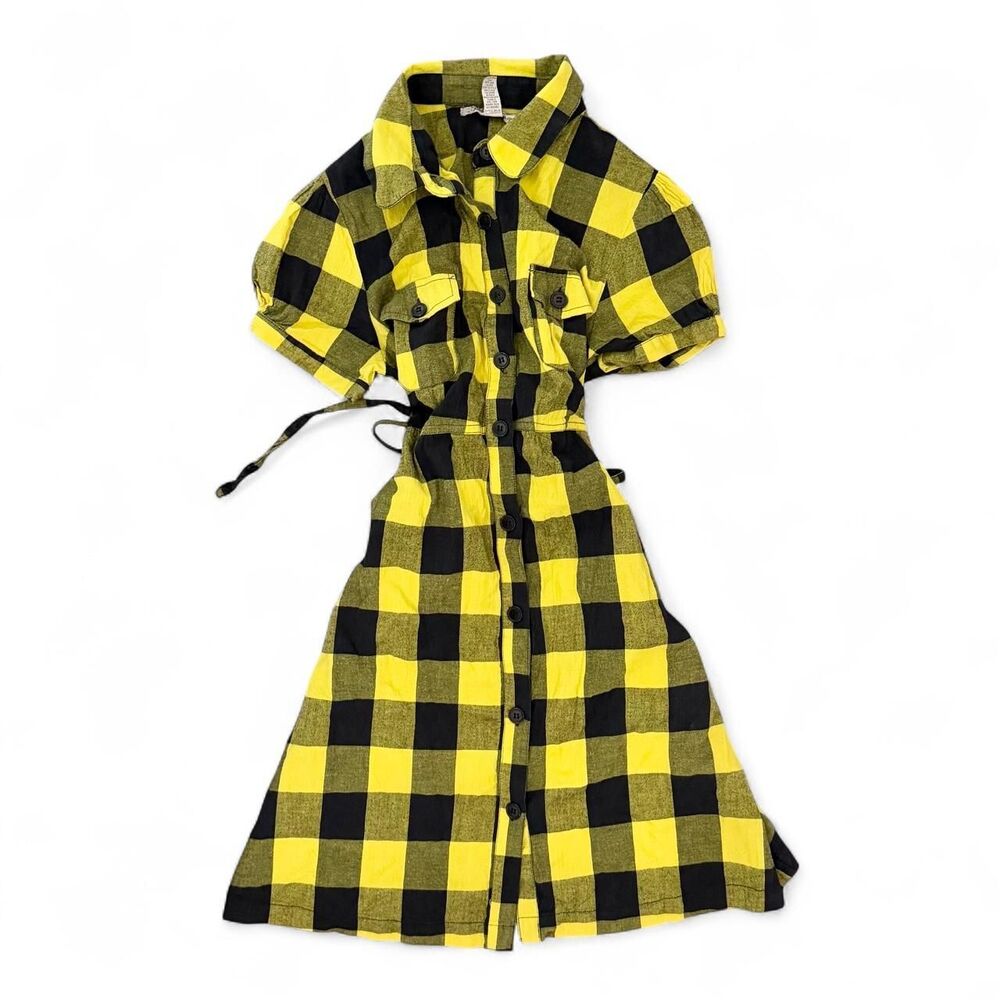 American Rag Cie Yellow & Black Plaid Shirt Dress Size S